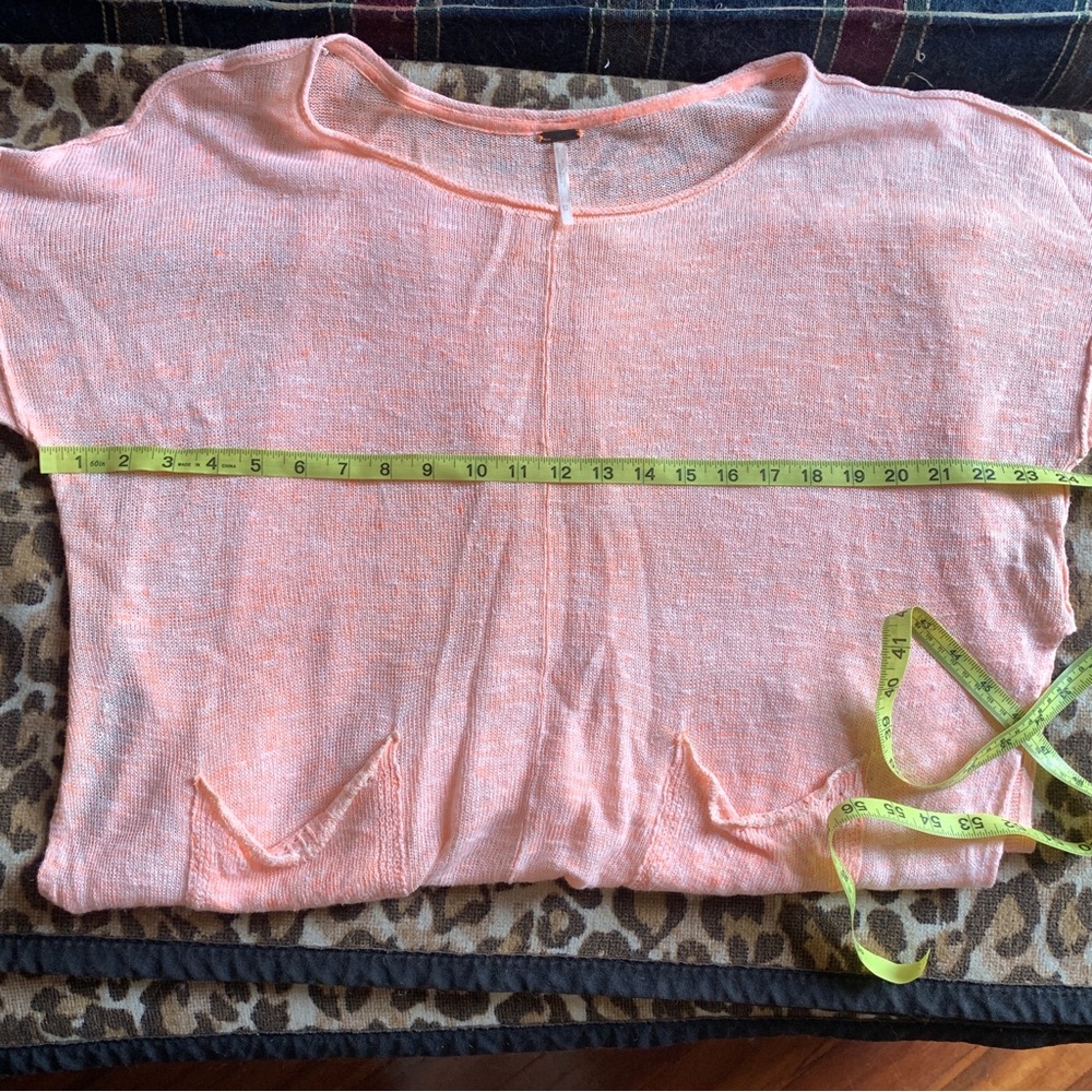 FREE PEOPLE high low pockets peach knit tunic top shirt XS coastal linen boxy - Picture 7 of 9